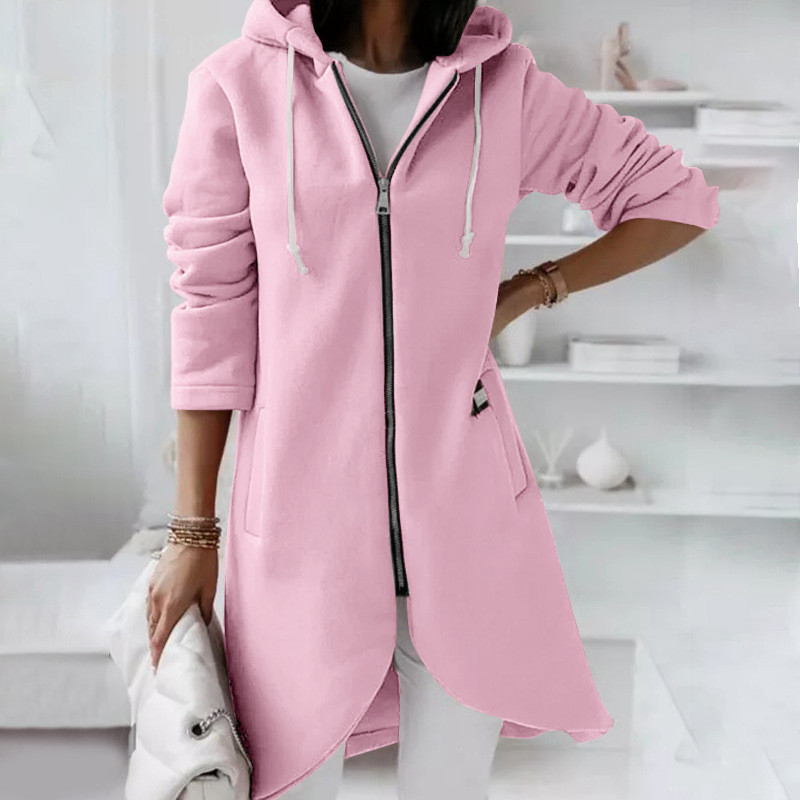 Veste sweat femme – Coupe décontractée – Coton – Capuche zippée – Longueur mi-cuisse