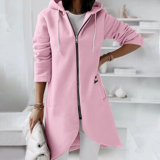 Veste sweat femme – Coupe décontractée – Coton – Capuche zippée – Longueur mi-cuisse