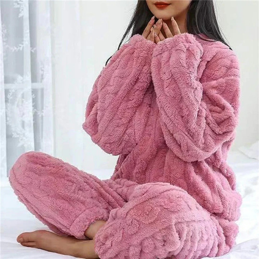 Pyjama femme – Ensemble maille duveteuse – Coupe ample – Texture torsadée