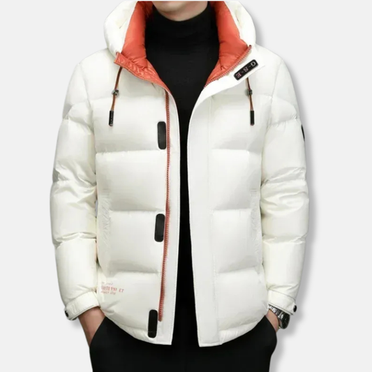 Veste homme en duvet – Coupe régulière – Capuche – Déperlant – Fermeture zippée et boutons