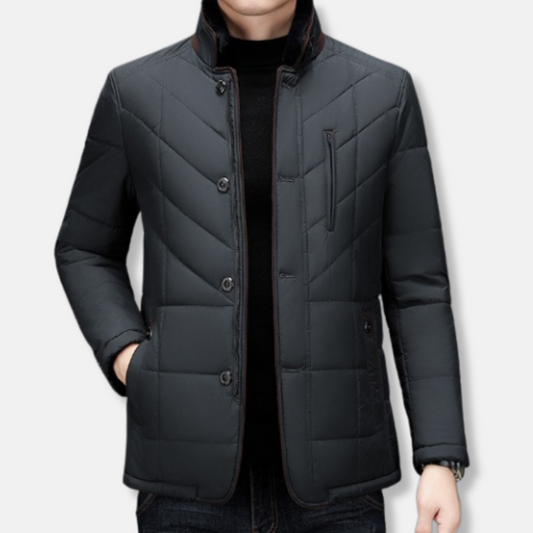 Veste homme – Coupe ajustée – Coton matelassé – Col montant – Fermeture boutonnée