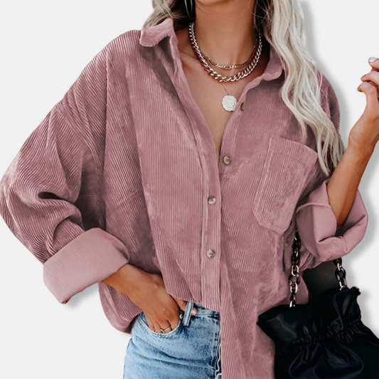 Veste femme – Coupe oversize – Velours côtelé – Fermeture boutonnée – Longueur hanches