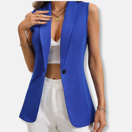Veste sans manches femme – Coupe cintrée – Col rond – Fermeture un bouton