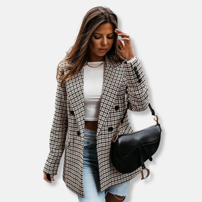 Veste femme – Coupe ajustée – Laine mélangée – Motif pied-de-poule croisé