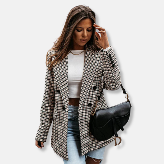 Veste femme – Coupe ajustée – Laine mélangée – Motif pied-de-poule croisé
