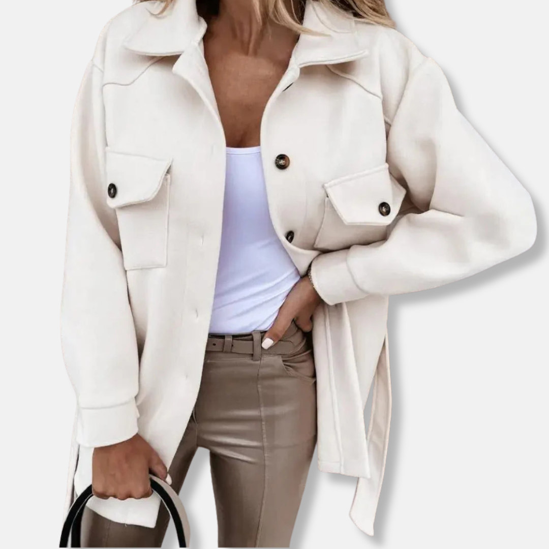 Femme Veste Shacket - Tissu Tissé Doux - Coupe Oversize - Longueur Mi-Cuisse