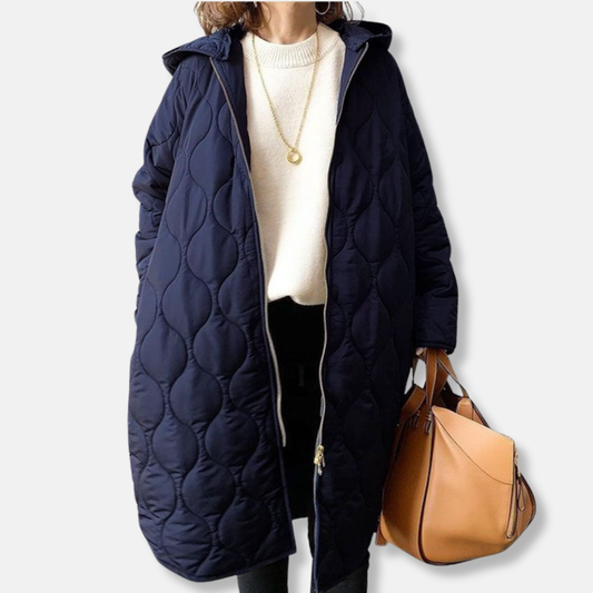 Veste matelassée femme – Coupe oversize – Longue – Capuche – Fermeture zippée