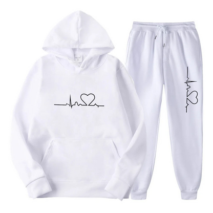 Ensemble de survêtement femme – Coupe décontractée – Coton – Motif graphique – Capuche à cordon