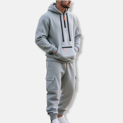 Survêtement homme – Hoodie ample demi-zip et joggers cargo à taille réglable