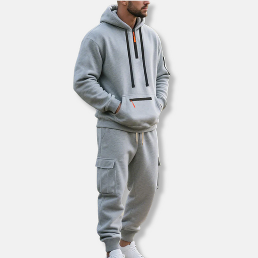 Survêtement homme – Hoodie ample demi-zip et joggers cargo à taille réglable