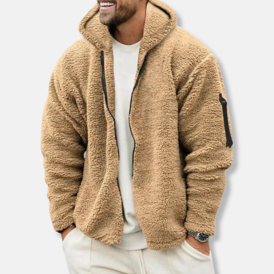Sweat à capuche zippé homme – Polaire Sherpa – Coupe décontractée – Poignets côtelés