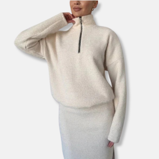 Jade Laine Half-Zip Sweater | Pull Relaxed Fit à Col Montant