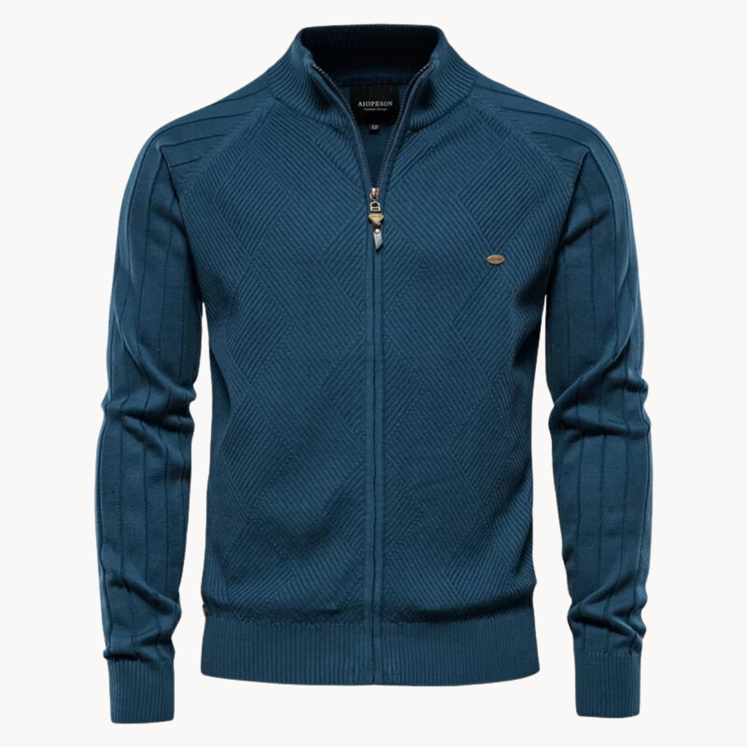 Veste hybride homme – Coupe slim – Laine mélangée tricotée – Fermeture zippée – Finitions côtelées