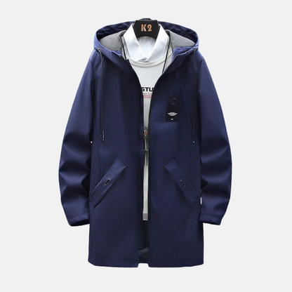 Veste à capuche homme – Coupe ajustée mi-longue – Doublée polaire chaude – Coupe-vent