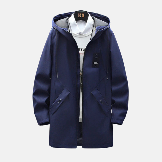 Veste à capuche homme – Coupe ajustée mi-longue – Doublée polaire chaude – Coupe-vent