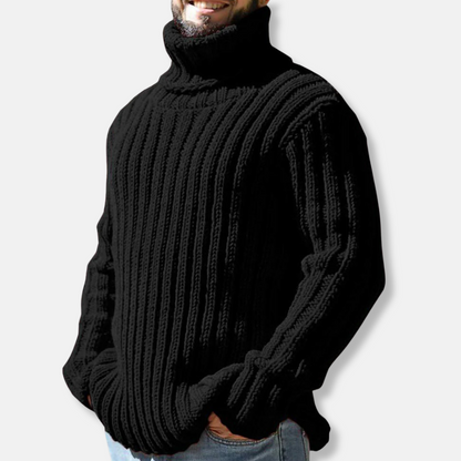 Homme Pull Col Roulé - Laine Mélangée - Coupe Décontractée - Manches Longues Côtelées