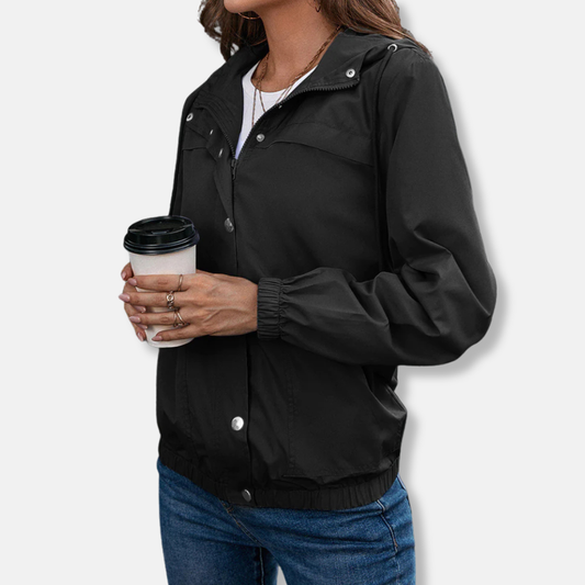 Veste femme outdoor – Coupe ample – Imperméable – Capuche – Zip et boutons – Poches