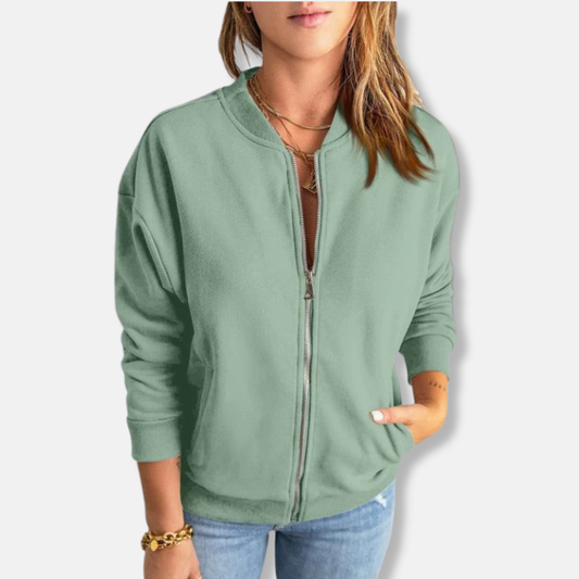 Veste légère femme – Coupe décontractée – Fermeture zippée – Finition côtelée
