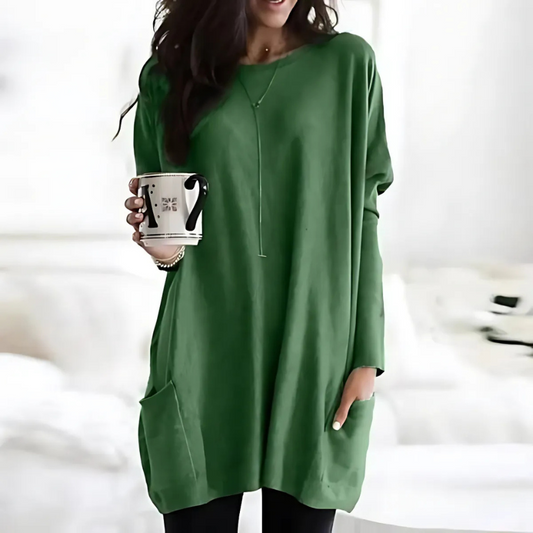Femme Tunique - Maille légère - Coupe ample - Col rond large - Manches longues