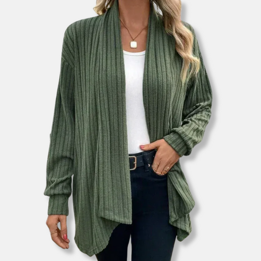 Femme Cardigan - Maille Côtelée - Col Châle - Longueur Mi-Cuisse - Manches Longues