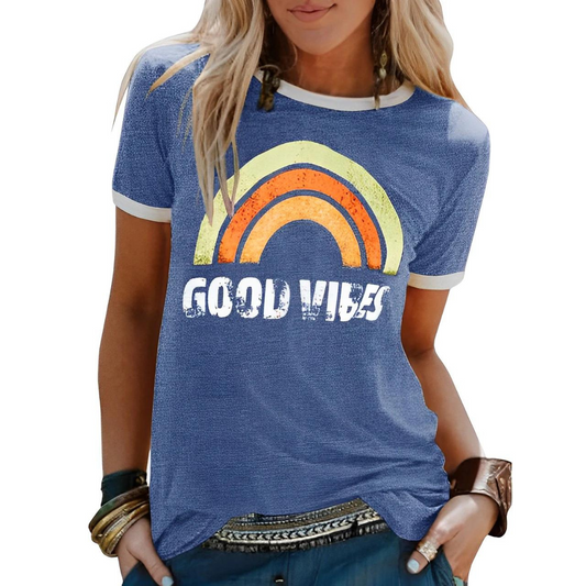 T-shirt femme – Coupe classique – Maille douce – Col rond – Graphique décontracté