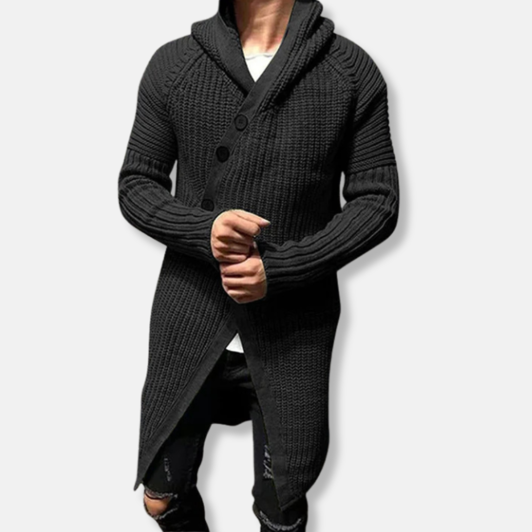 Homme Cardigan - Maille épaisse - Coupe décontractée - Longueur mi-cuisse - Col châle - Capuche