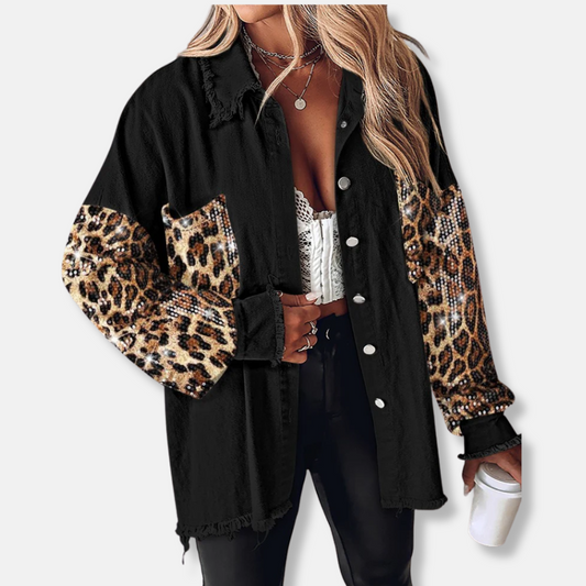 Femme Veste en Jean - Coton Mélangé - Coupe Oversize - Longueur Tunique - Bords Effilochés