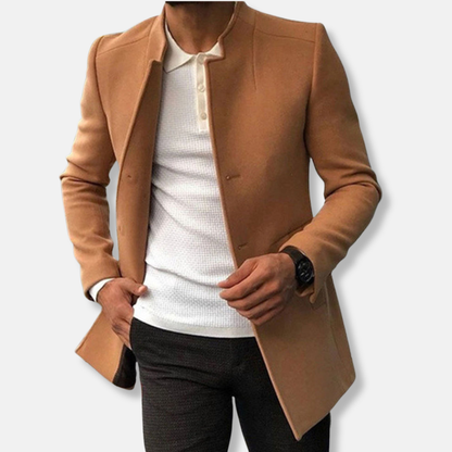 Veste homme – Coupe slim – Laine – Sans col – Fermeture simple – Longueur hanches