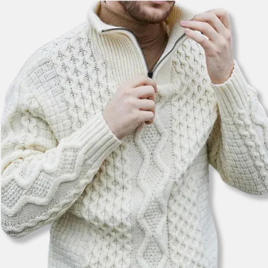 Olivier Pull Maille Torsadée | Coupe Regular Col Montant Pull