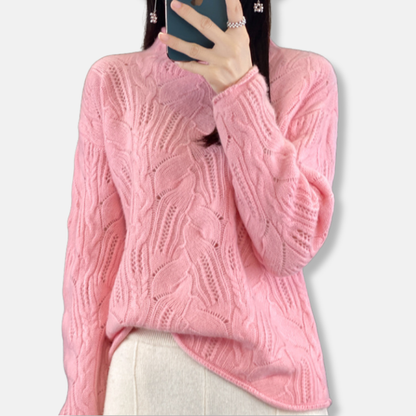 Femme Pull - Maille Légère - Col Montant - Manches Longues - Coupe Large