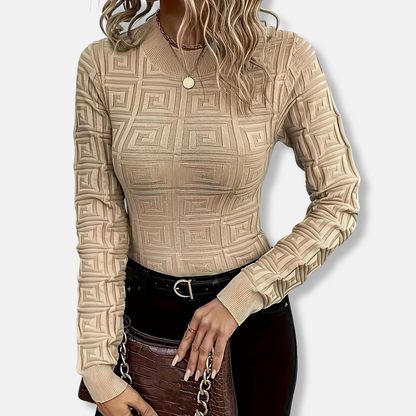 Femme Pull Tricoté - Tissu Maille Fine - Coupe Slim - Manches Longues - Col Montant