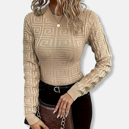 Femme Pull Tricoté - Tissu Maille Fine - Coupe Slim - Manches Longues - Col Montant