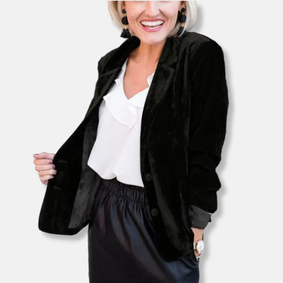 Femme Blazer - Velours - Coupe structurée - Col cranté - Manches longues - Longueur hanches