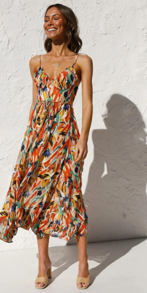 Robe Longue Femme - Sans Manches - Col V - Bretelles Fines - Fluide et Élégante