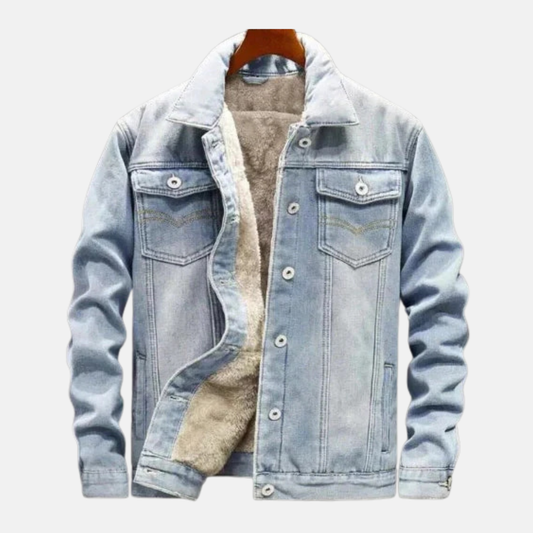 Veste en jean homme – Coupe décontractée – Doublure sherpa – Fermeture à boutons