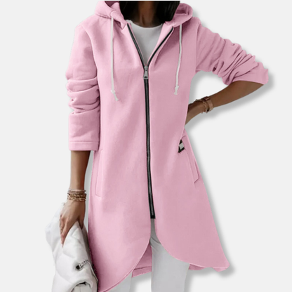 Veste sweat femme – Coupe décontractée – Coton – Capuche zippée – Longueur mi-cuisse