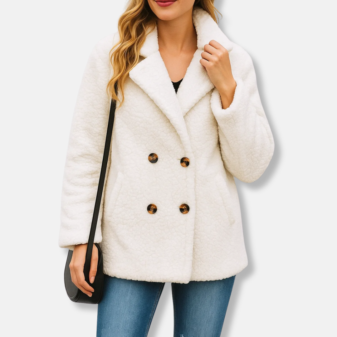 Veste polaire femme – Coupe décontractée – Effet sherpa – Double boutonnage à col tailleur
