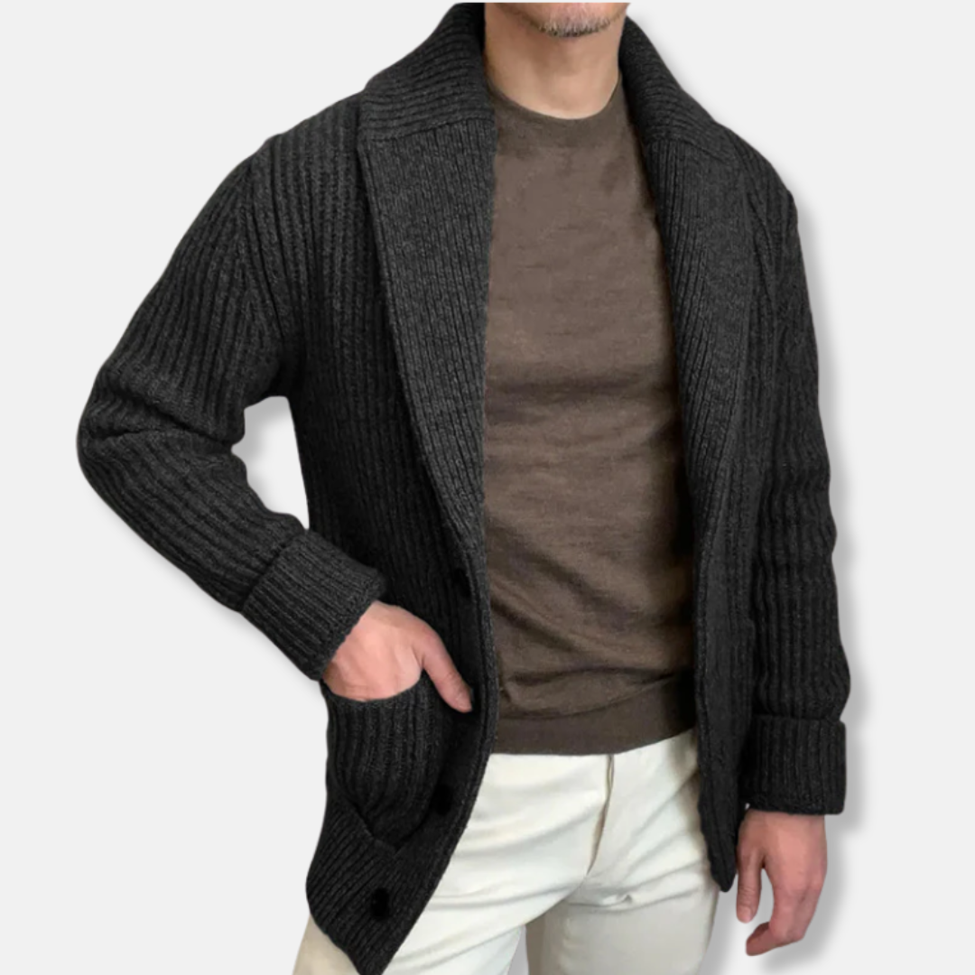 Homme Cardigan - Laine Mélangée - Coupe Décontractée - Col Châle - Manches Longues