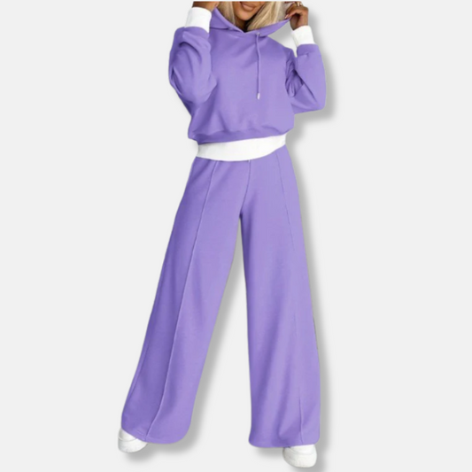 Femme Ensemble Deux Pièces - Maille Lisse - Taille Haute - Coupe Décontractée