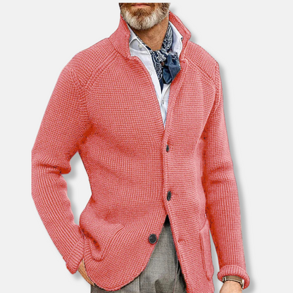 Homme Cardigan - Tissu Tissé - Coupe Slim - Col Montant - Manches Longues
