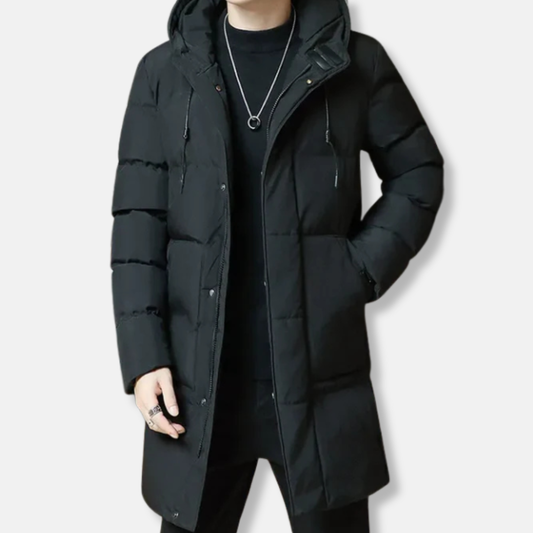Manteau mi-long homme – Coton matelassé – Coupe décontractée – Capuche ajustable