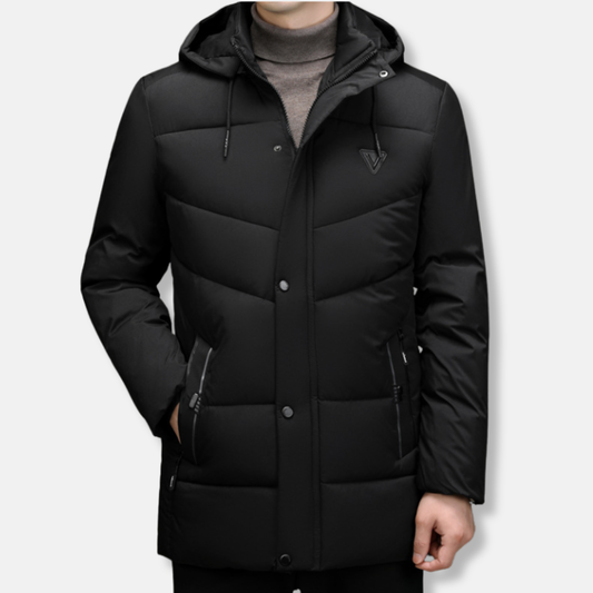 Manteau homme matelassé – Capuche ajustable – Coupe régulière – Longueur mi-cuisse