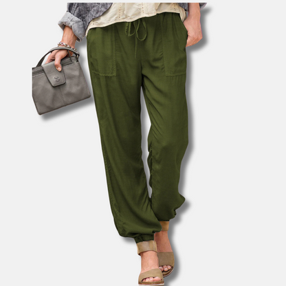 Femme Pantalon - Tissu Tissé Léger - Coupe Décontractée - Taille Élastique - Bas Cheville