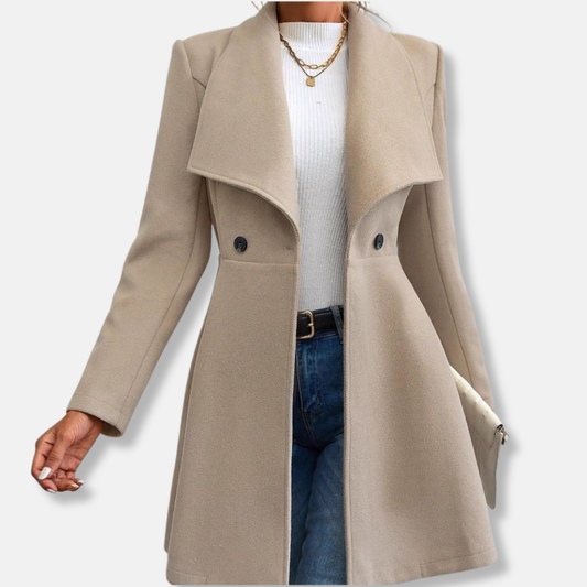Veste femme – Coupe cintrée – Effet laine – Col à revers – Boutonnage devant