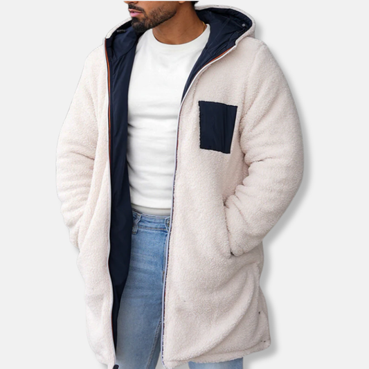 Veste polaire homme – Coupe décontractée – Tissu doux – Capuche – Mi-long zip