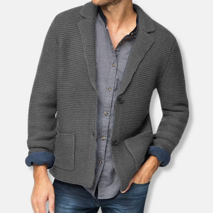 Homme Blazer - Tricot épais - Coupe droite - Col cranté