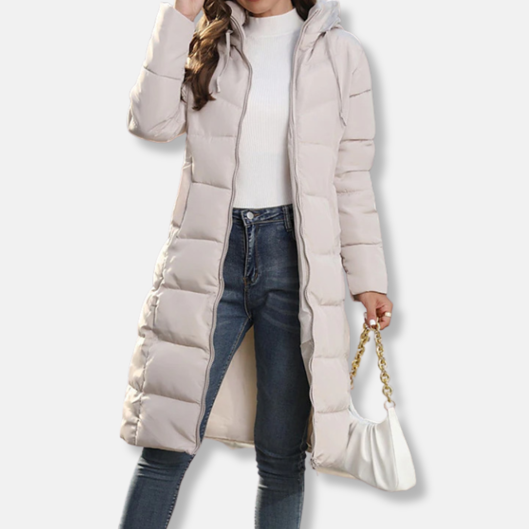 Manteau long femme – Duvet chaud – Capuche – Coupe droite – Matelassé confort