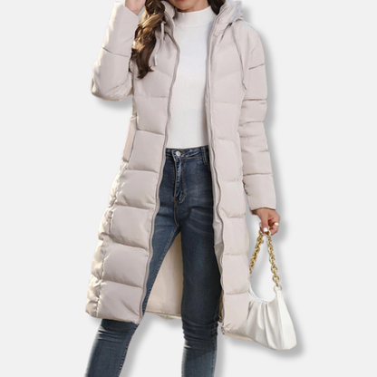 Manteau long femme – Duvet chaud – Capuche – Coupe droite – Matelassé confort