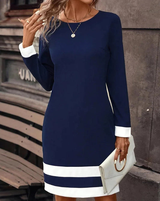 Robe femme – Coupe ajustée – Manches longues – Détails contrastés élégants