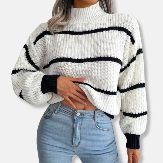 Amélie Pull Rayé Avec Manches Lanterne | Pull Doux